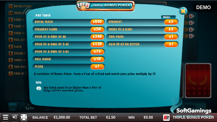 TRIPLE BONUS POKER